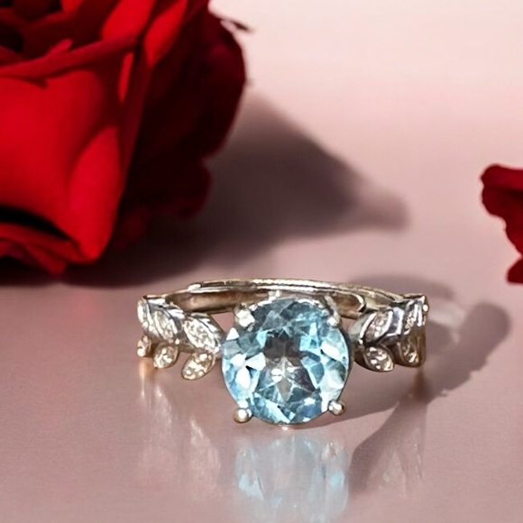 Natural Swiss Blue Topaz S925 Ring Sterling Silver 2.16 Ct - Picture 4 of 14